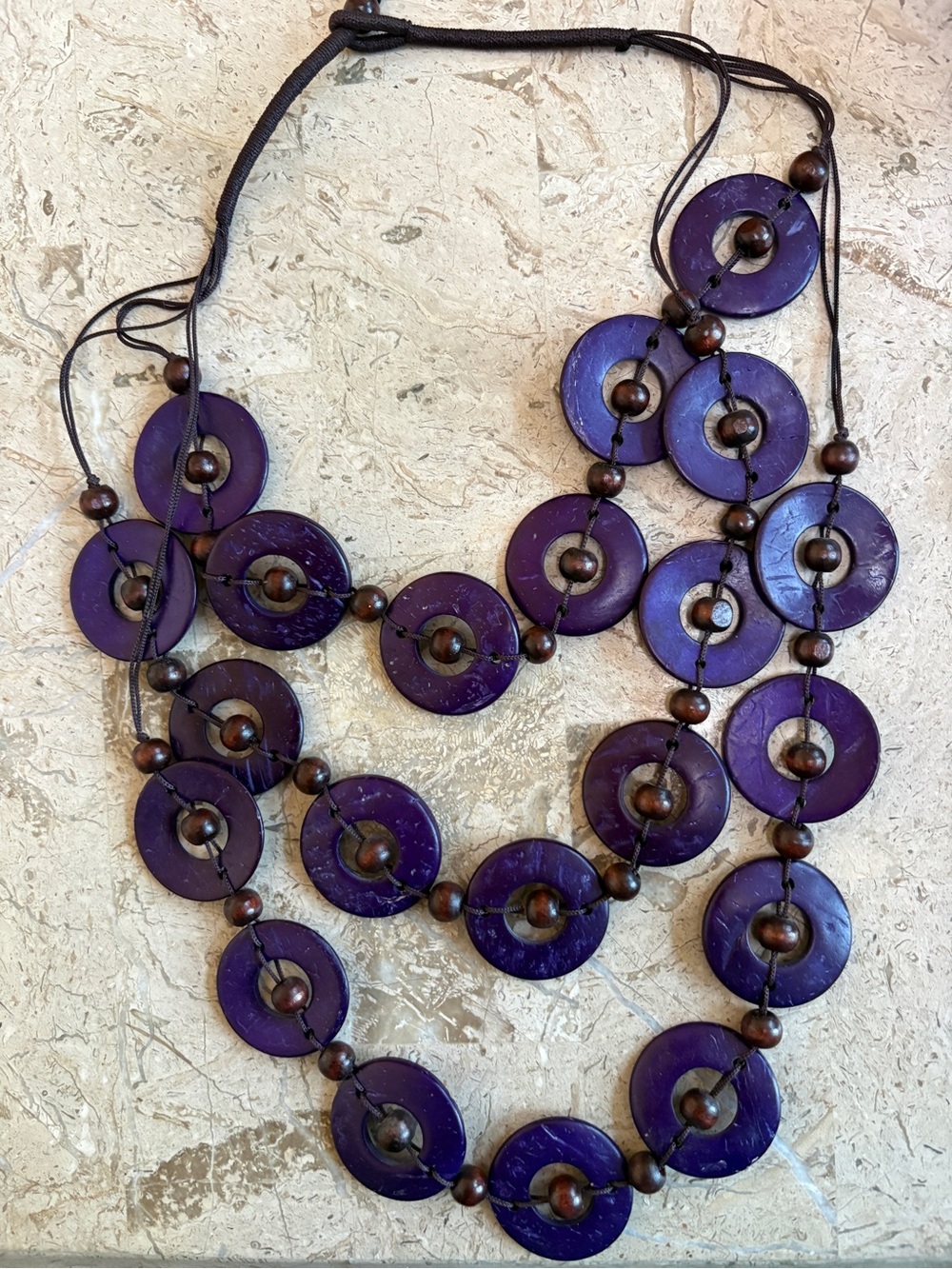 Multicolored Layered Boho Rustic Painted Wood Disc Necklace